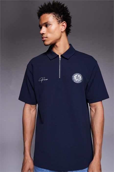 Полусвободная рубашка-поло в супер-тяжелом стиле с вышивкой на груди co-ord артикул 152708772