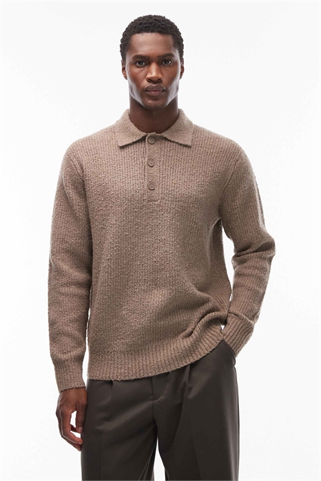 Свитшот-поло свободного кроя с узором «рыбацкая вязка» артикул 151151300