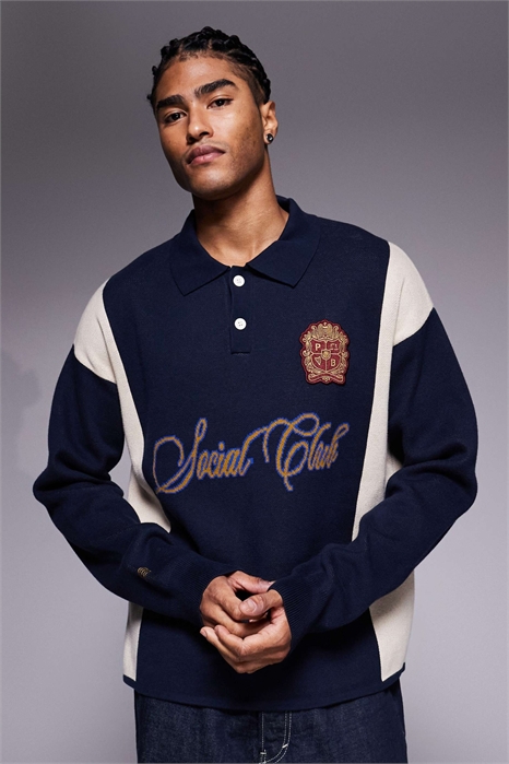 Трикотажная рубашка-поло с длинным рукавом и логотипом артикул 152903055