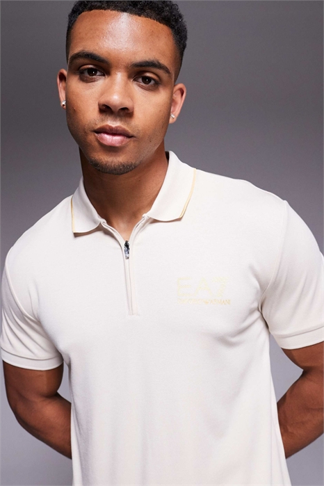Поло с логотипом Armani EA7 Gold Label на полузастежке-молнии артикул 149268167