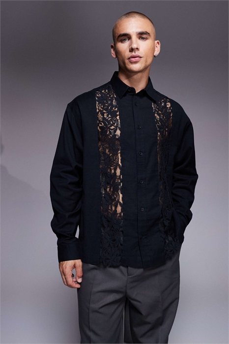 Рубашка свободного кроя с кружевной вставкой артикул 148656100