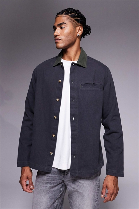 Рубашка-свитшот с контрастным воротником артикул 148656477