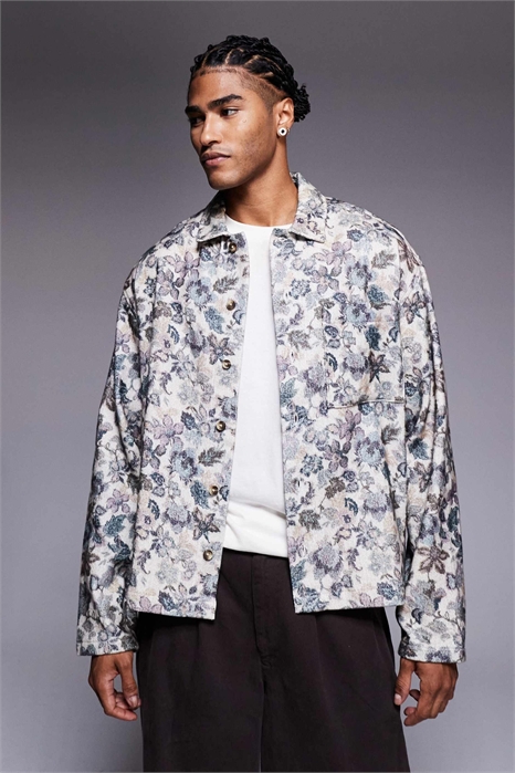 Рубашка из фланели свободного кроя с цветочным принтом артикул 149137033