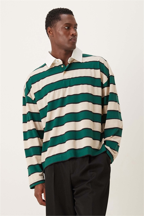 Прямое поло в стиле регби с длинными рукавами и заниженными плечами артикул 149591961