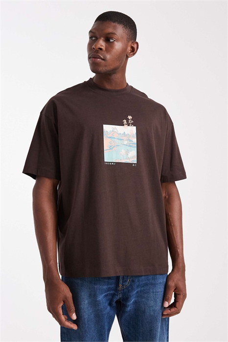 Футболка свободного кроя с пейзажным принтом артикул 149384590