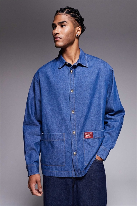 Рубашка в стиле оверсайз из денима с нашивкой артикул 148443149