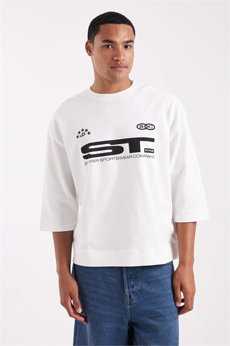 Футболка свободного кроя с короткими рукавами в стиле супер-хэвивейт и спортивным принтом артикул 146143957