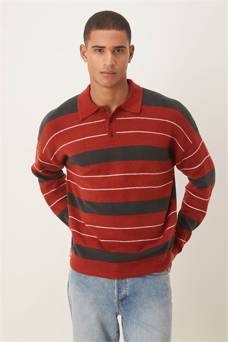 Поло в стиле регби из толстой трикотажной ткани в полоску артикул 148999546