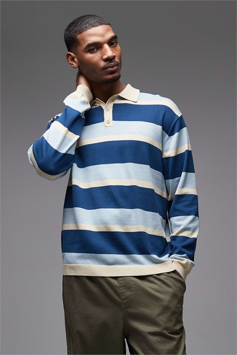Трикотажная рубашка-поло с длинными рукавами и полосками артикул 154007205