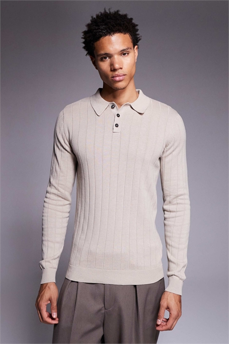 Трикотажная поло с длинным рукавом из ткани «мускул-фит» с ребристой отделкой артикул 142349194