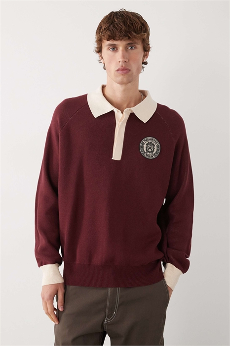 Трикотажная рубашка-поло с длинными рукавами, свободного кроя, с нашивкой с логотипом артикул 151188270