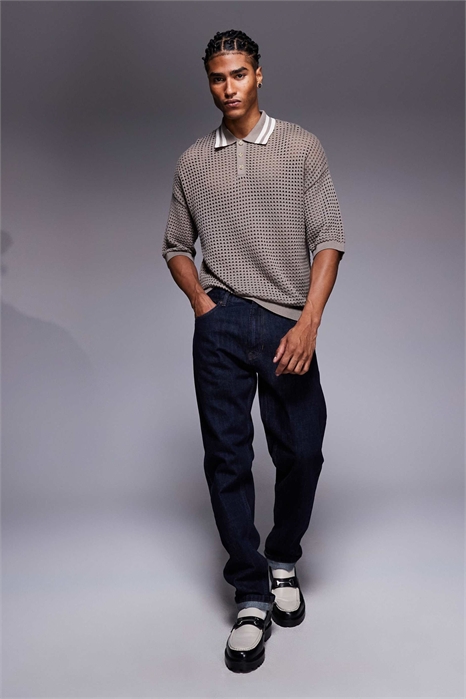 Поло свободного прямого кроя с открытой вязкой «пойнтелл» и отделкой воротника артикул 141825631