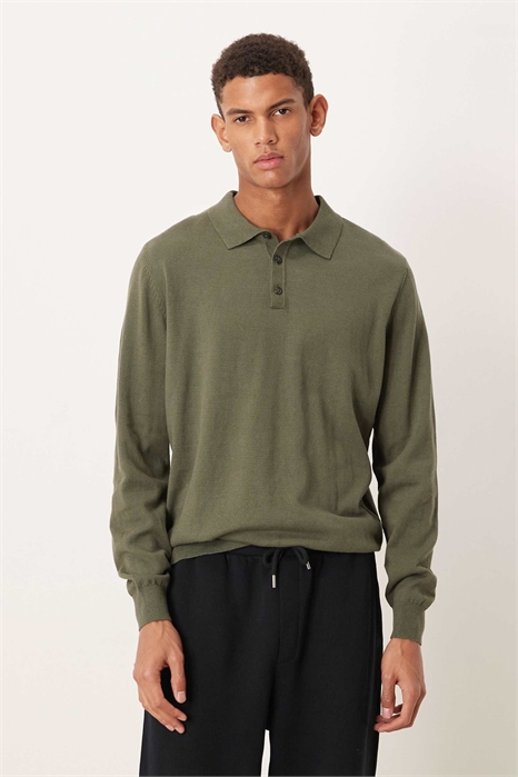 Трикотажное поло с длинными рукавами свободного кроя артикул 142325888