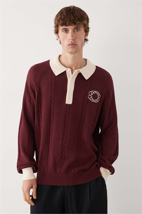 Трикотажная рубашка-поло с длинными рукавами, свободного кроя и эмблемой-логотипом артикул 151188282