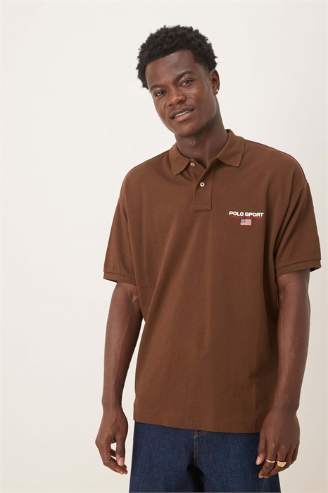 Спортивная рубашка-поло из пике с логотипом в виде флажка и логотипом в виде капсулы, свободный крой артикул 148371246