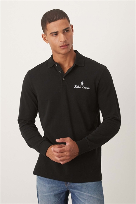 Логотип в виде значка «Script», поло с длинным рукавом из пике, классический крой, свободный фасон артикул 148371237