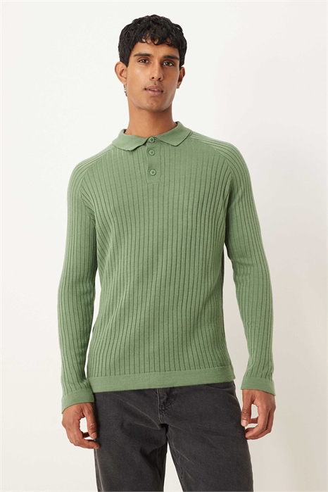 Трикотажная футболка-поло с длинным рукавом из ткани Muscle Fit артикул 150563233