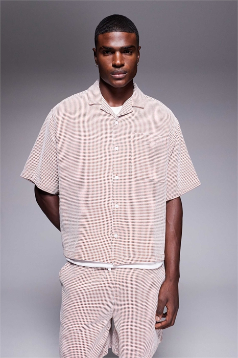 Рубашка свободного кроя с вафельной текстурой и отложным воротником co-ord артикул 142739921