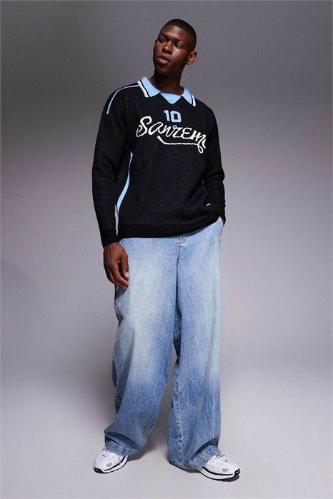 Полуформальное трикотажное поло с длинными рукавами и спортивным принтом артикул 150396266