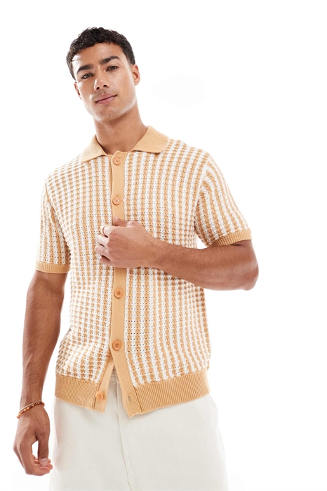 Полосатая вязаная рубашка в стиле ретро артикул 147969592