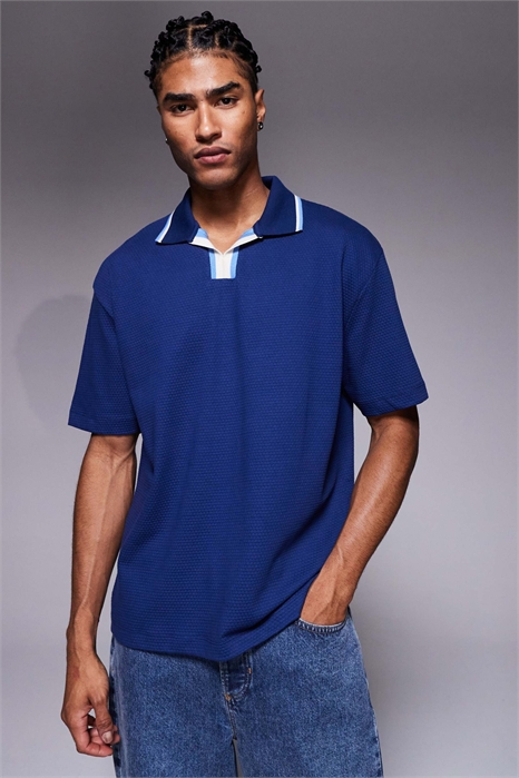 Полурубашка свободного кроя с фактурной текстурой и контрастным воротником артикул 143497326