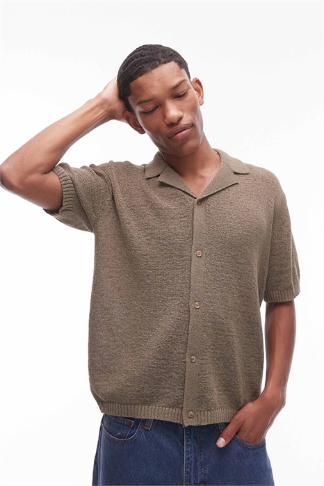 Рубашка свободного кроя с пуговицами и джерси-стежком артикул 143261580