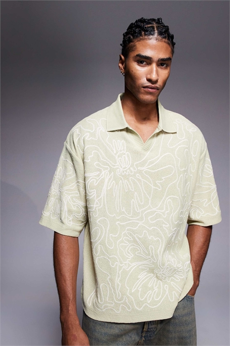 Поло с цветочной вышивкой артикул 143696371