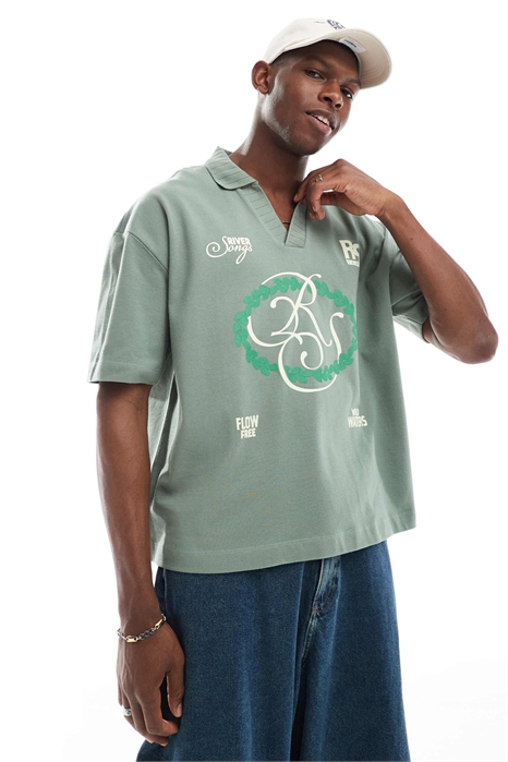 Поло свободного кроя из пике с принтом на груди артикул 143260390