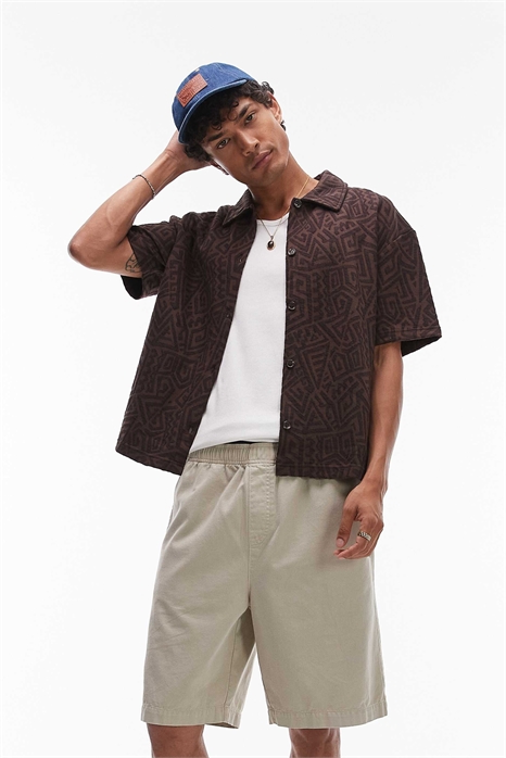 Рубашка из джерси свободного кроя на пуговицах с жаккардовым узором артикул 144135105