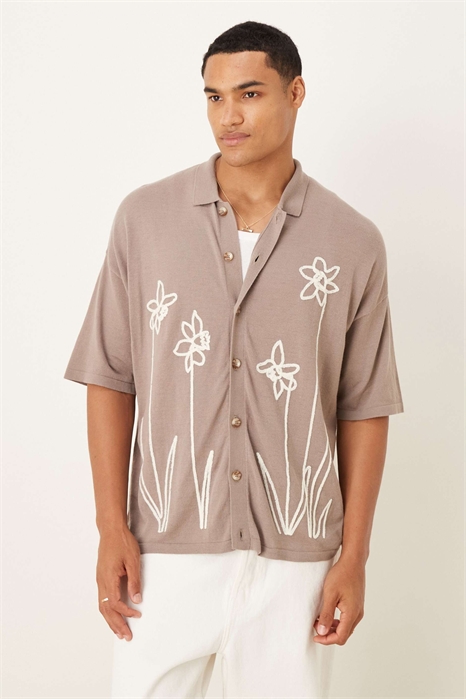 Полурубашка из мягкого трикотажа на пуговицах с цветочным узором артикул 141705076