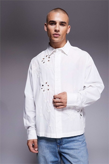 Рубашка премиум-класса свободного кроя с вышивкой артикул 149136766