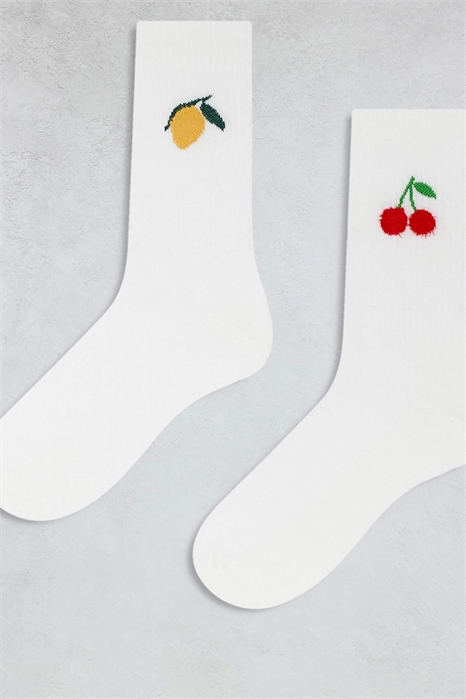 Набор из 2 пар носков с вышивкой в виде лимона и вишни артикул 139617843