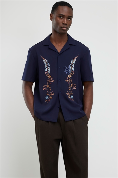 Рубашка свободного кроя с цветочной вышивкой артикул 155578715