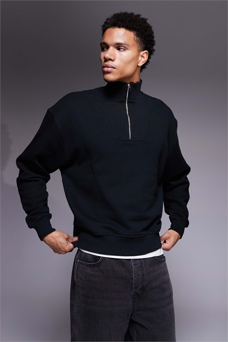 Свитшот «Rest Day» из хлопка плотностью 420 г/м² с широким воротником-воронкой и застежкой-молнией на 1/4 длины артикул 152236829