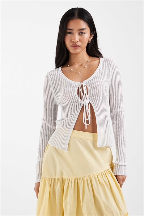 Кардиган из вязаного ребристого трикотажа с завязками спереди артикул 153146771