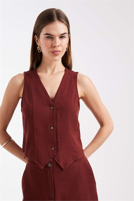 Жилет с эффектом льна, скроенный по фигуре co-ord артикул 154693197