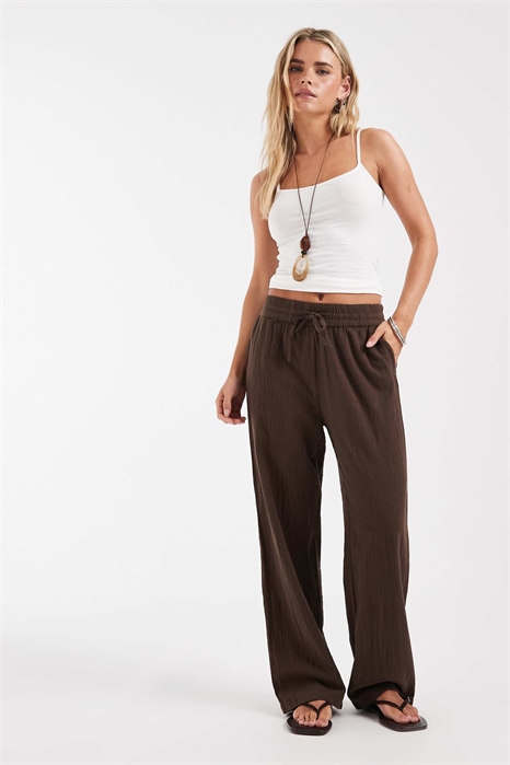 Брюки с широкими брючинами из ткани под лен артикул 153716180