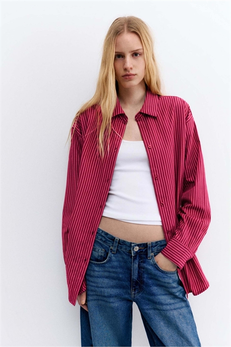 Рубашка из полосатого поплина артикул 156279374