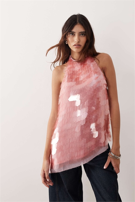 Длинный топ с открытой спиной, украшенный пайетками в виде осколков co-ord артикул 151336163