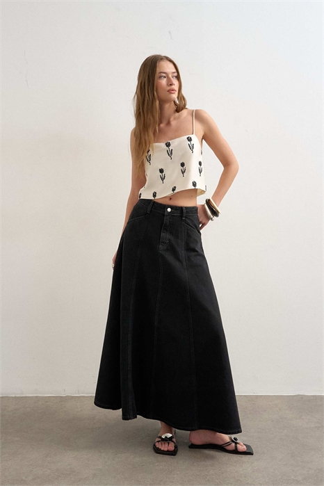 Юбка-круг с джинсовыми швами артикул 155722898