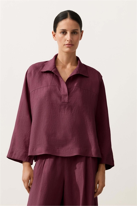 Поло с длинным рукавом свободного кроя из 100% льна артикул 156267049