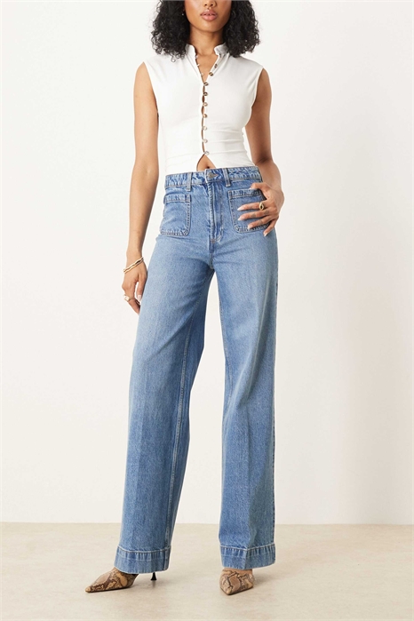 ASOS DESIGN Джинсы для высоких с высокой талией и широкими брючинами, с карманами спереди артикул 147901311