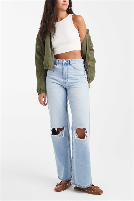 Джинсы «папа» с широкими брючинами артикул 148859037