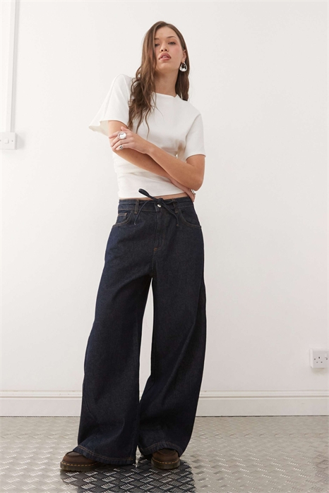 Джинсы-багги из денима с широкими брючинами и завязками co-ord артикул 153992377