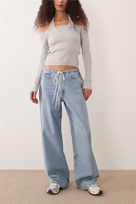 Джинсы свободного кроя с кулиской на талии артикул 155516468