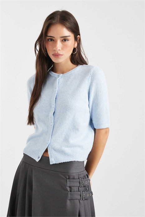 Кардиган с круглым вырезом и короткими рукавами артикул 153084238