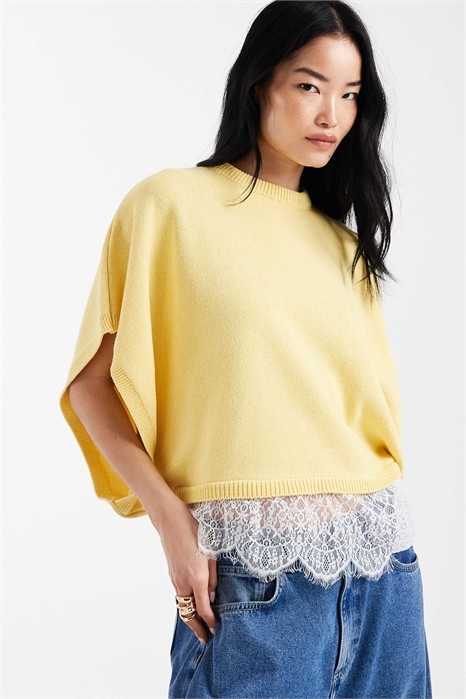 Вязаная накидка с кружевной оторочкой артикул 155585973