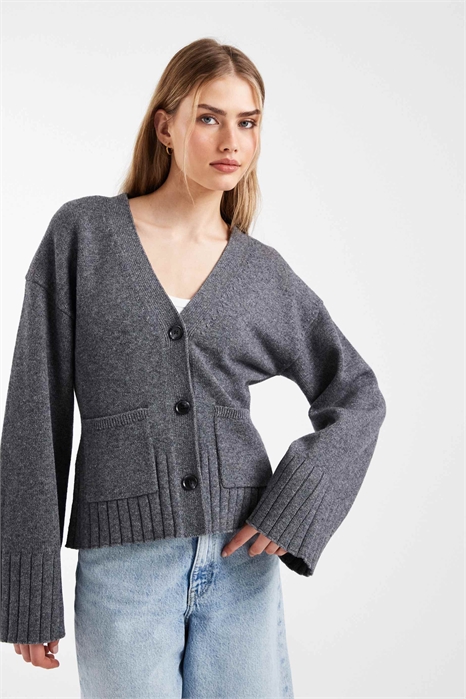 Кардиган из смешанной шерсти с зауженной талией и объемными рукавами артикул 155223559
