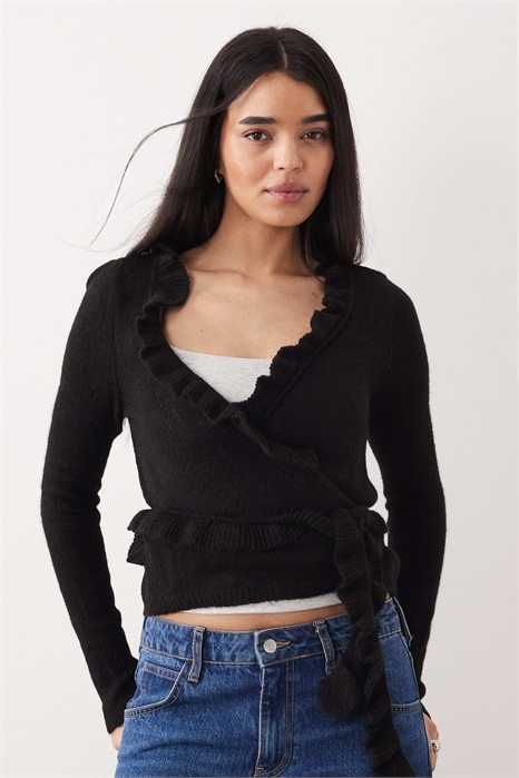 Кардиган с V-образным вырезом и оборками артикул 155144909