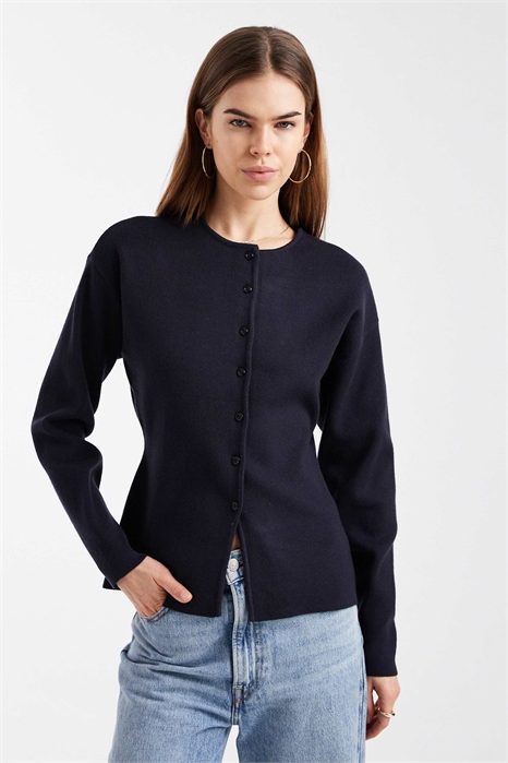 Вязаный кардиган с круглым вырезом артикул 154268203